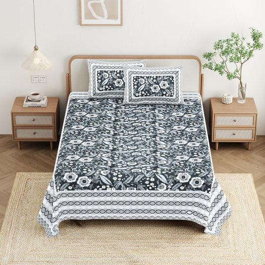 Cotton Jaipuri Diwan Size  Bedsheet With 2 Zipper Pillow Cover (Size 70*100)