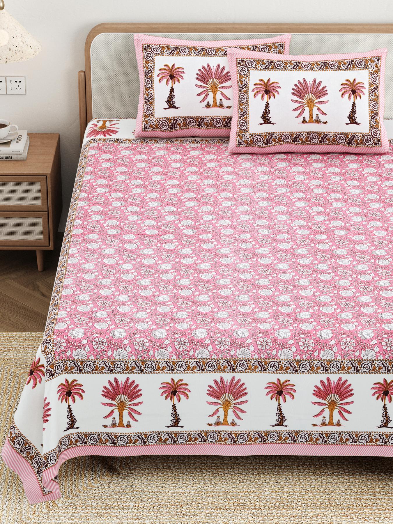 Cotton Jaipuri Diwan Size  Bedsheet With 2 Zipper Pillow Cover (Size 70*100)