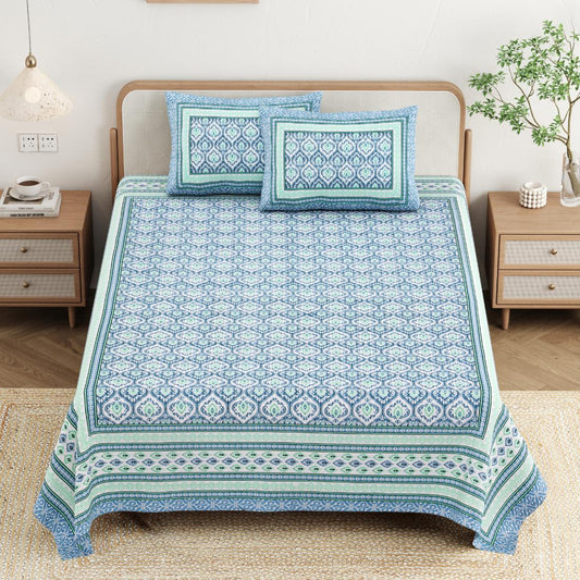 Cotton Jaipuri Diwan Size  Bedsheet With 2 Zipper Pillow Cover (Size 70*100)