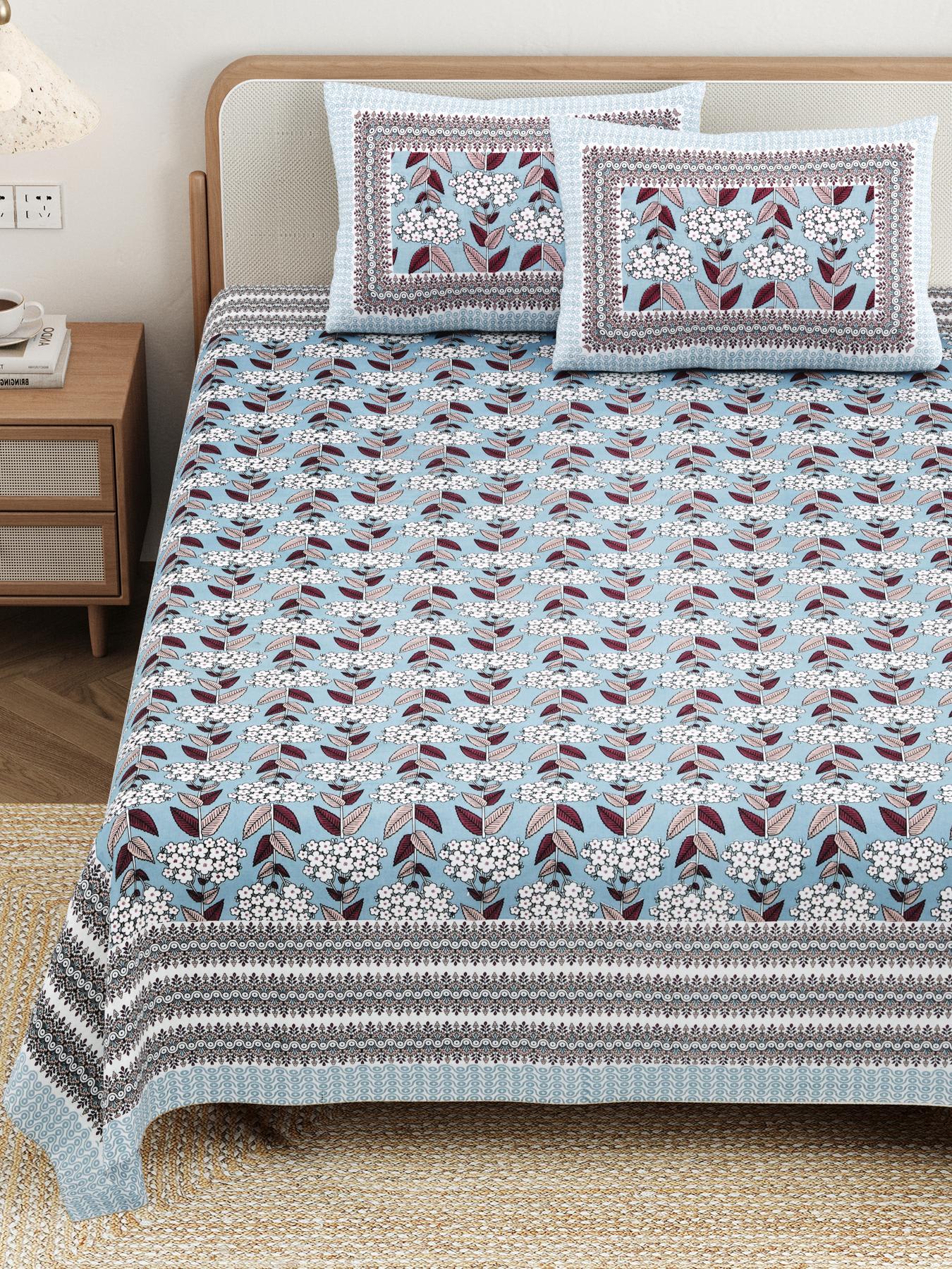 Cotton Jaipuri Diwan Size  Bedsheet With 2 Zipper Pillow Cover (Size 70*100)