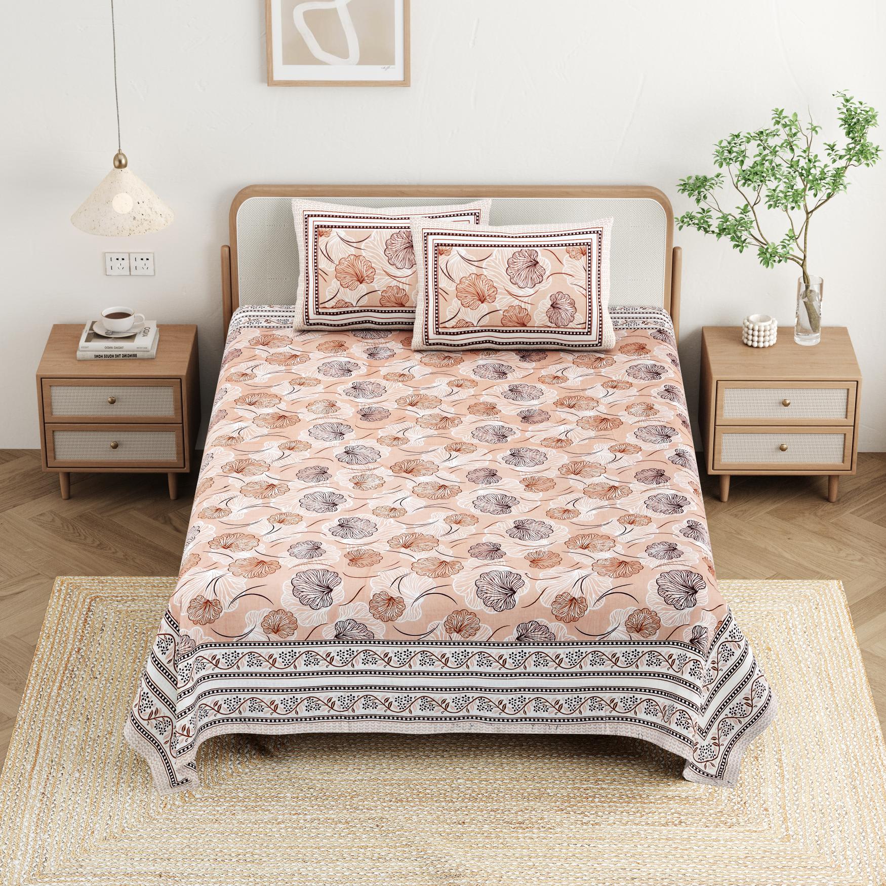 Cotton Jaipuri Diwan Size  Bedsheet With 2 Zipper Pillow Cover (Size 70*100)