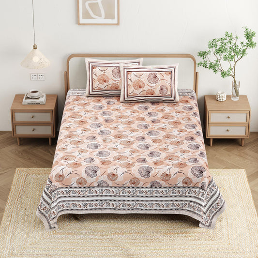 Cotton Jaipuri Diwan Size  Bedsheet With 2 Zipper Pillow Cover (Size 70*100)