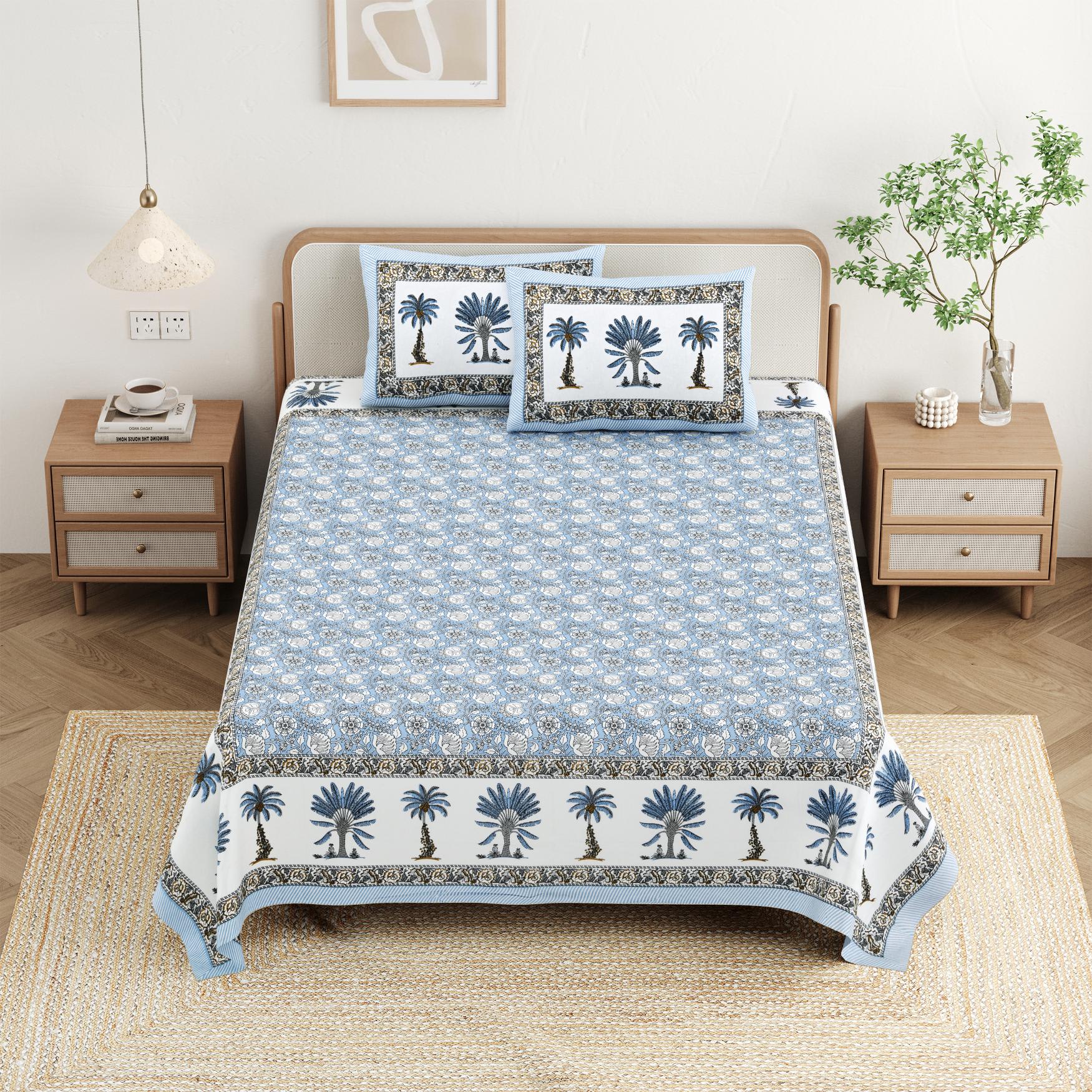 Cotton Jaipuri Diwan Size  Bedsheet With 2 Zipper Pillow Cover (Size 70*100)