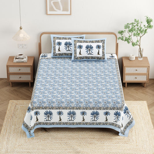 Cotton Jaipuri Diwan Size  Bedsheet With 2 Zipper Pillow Cover (Size 70*100)