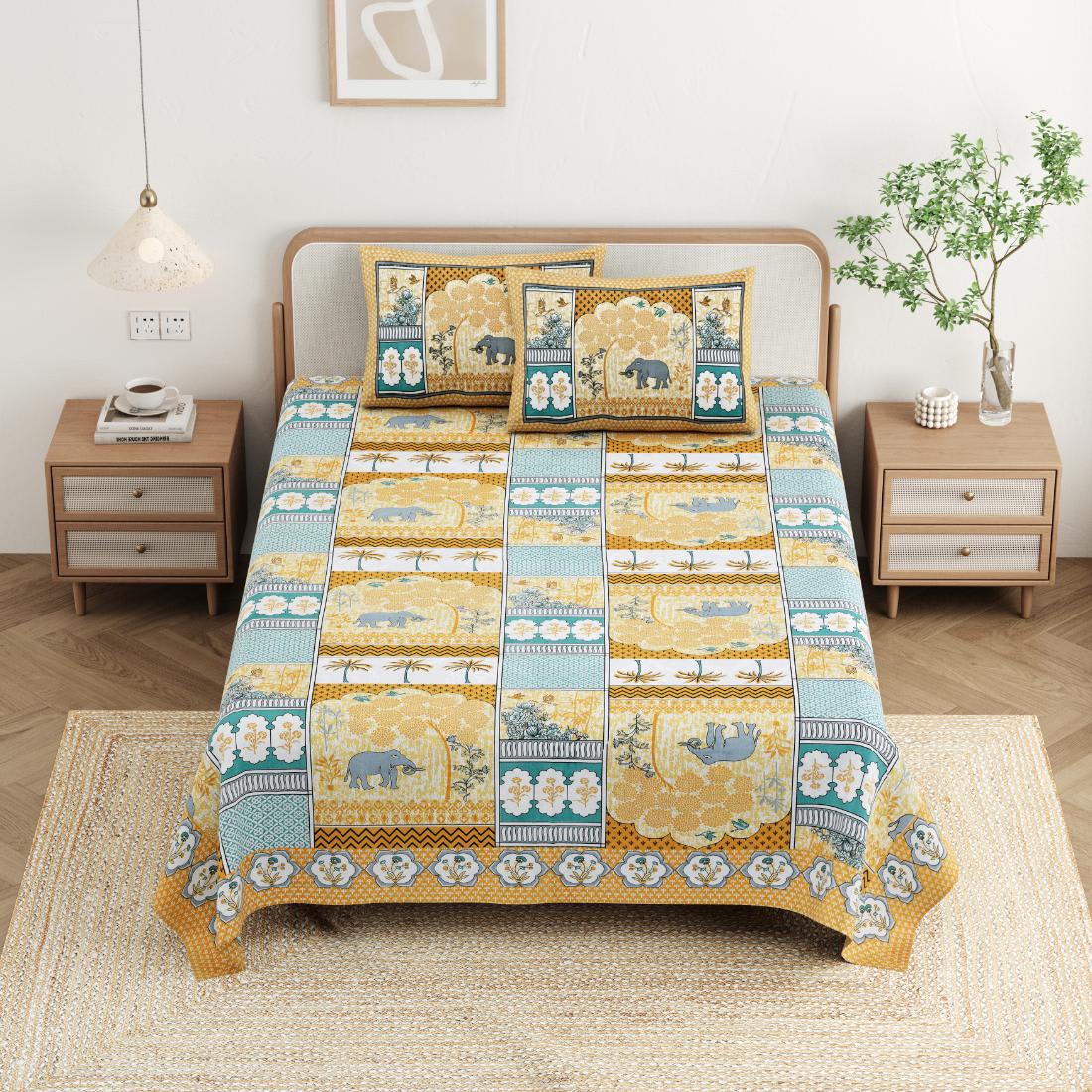 Cotton Jaipuri Diwan Size  Bedsheet With 2 Zipper Pillow Cover (Size 70*100)