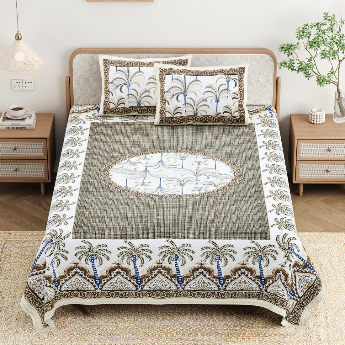 Cotton Jaipuri Diwan Size  Bedsheet With 2 Zipper Pillow Cover (Size 70*100)