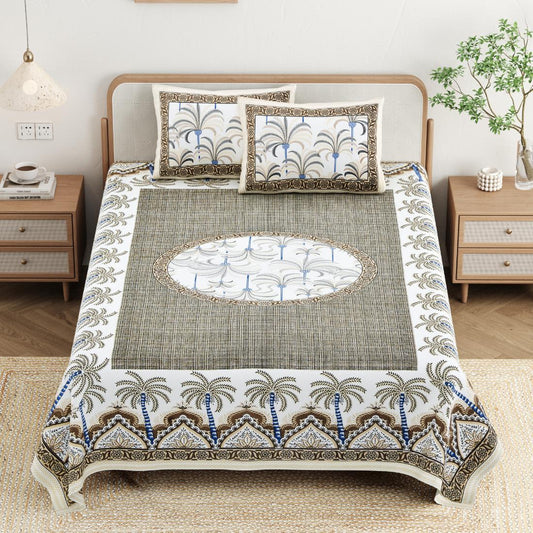 Cotton Jaipuri Diwan Size  Bedsheet With 2 Zipper Pillow Cover (Size 70*100)