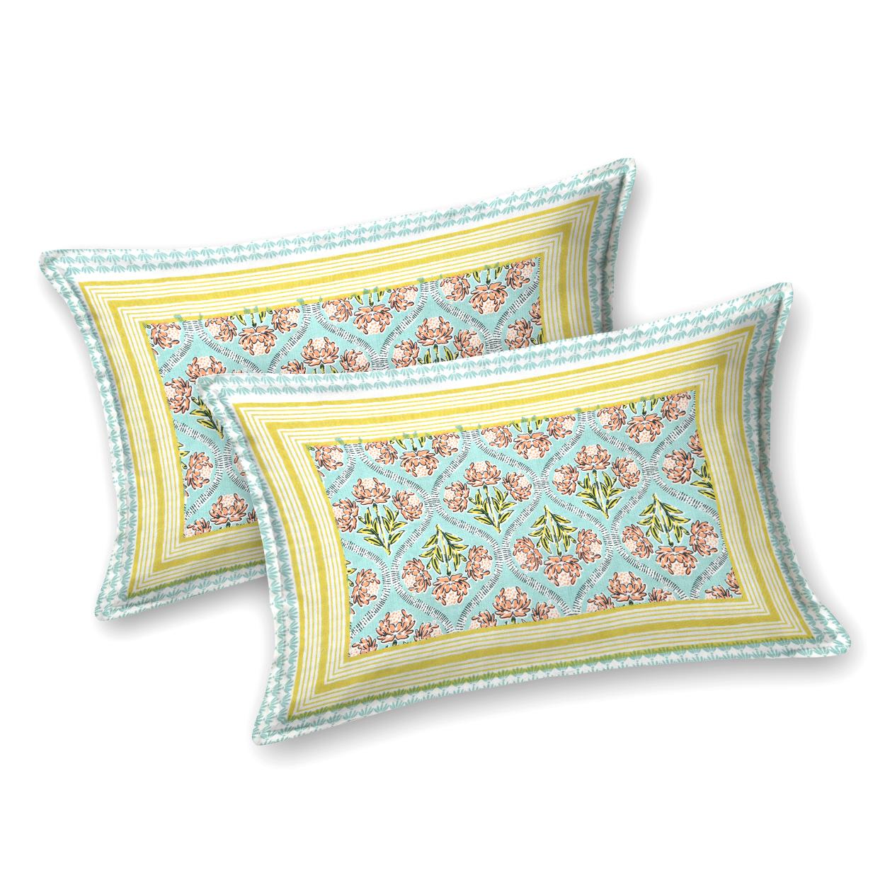 Cotton Jaipuri Diwan Size  Bedsheet With 2 Zipper Pillow Cover (Size 70*100)
