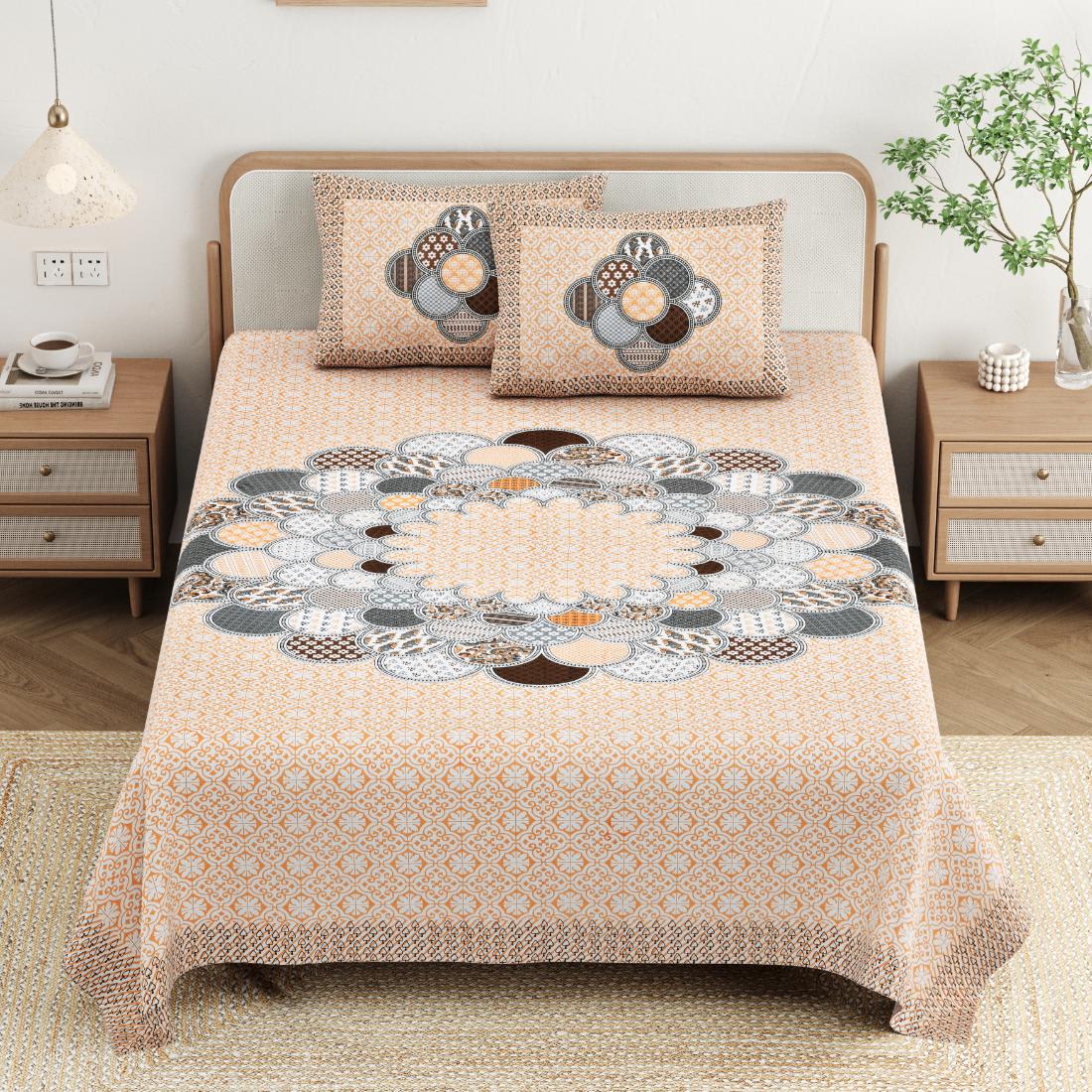 Cotton Jaipuri Diwan Size  Bedsheet With 2 Zipper Pillow Cover (Size 70*100)