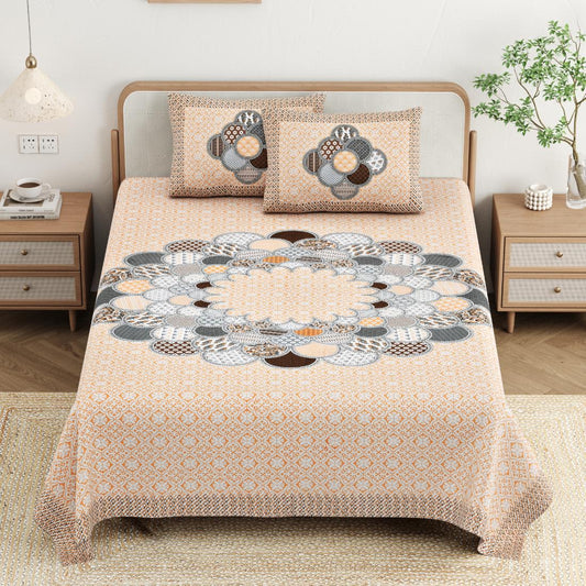 Cotton Jaipuri Diwan Size  Bedsheet With 2 Zipper Pillow Cover (Size 70*100)