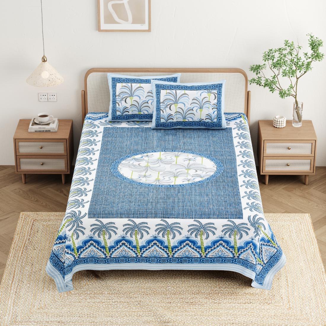 Cotton Jaipuri Diwan Size  Bedsheet With 2 Zipper Pillow Cover (Size 70*100)