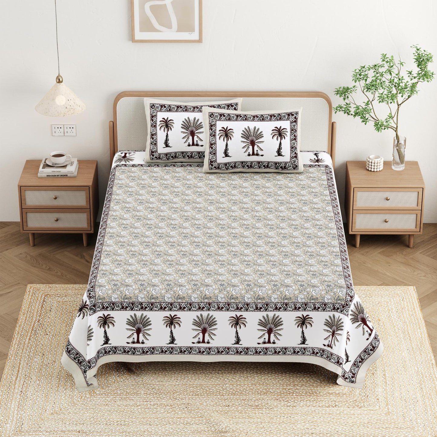 Cotton Jaipuri Diwan Size  Bedsheet With 2 Zipper Pillow Cover (Size 70*100)