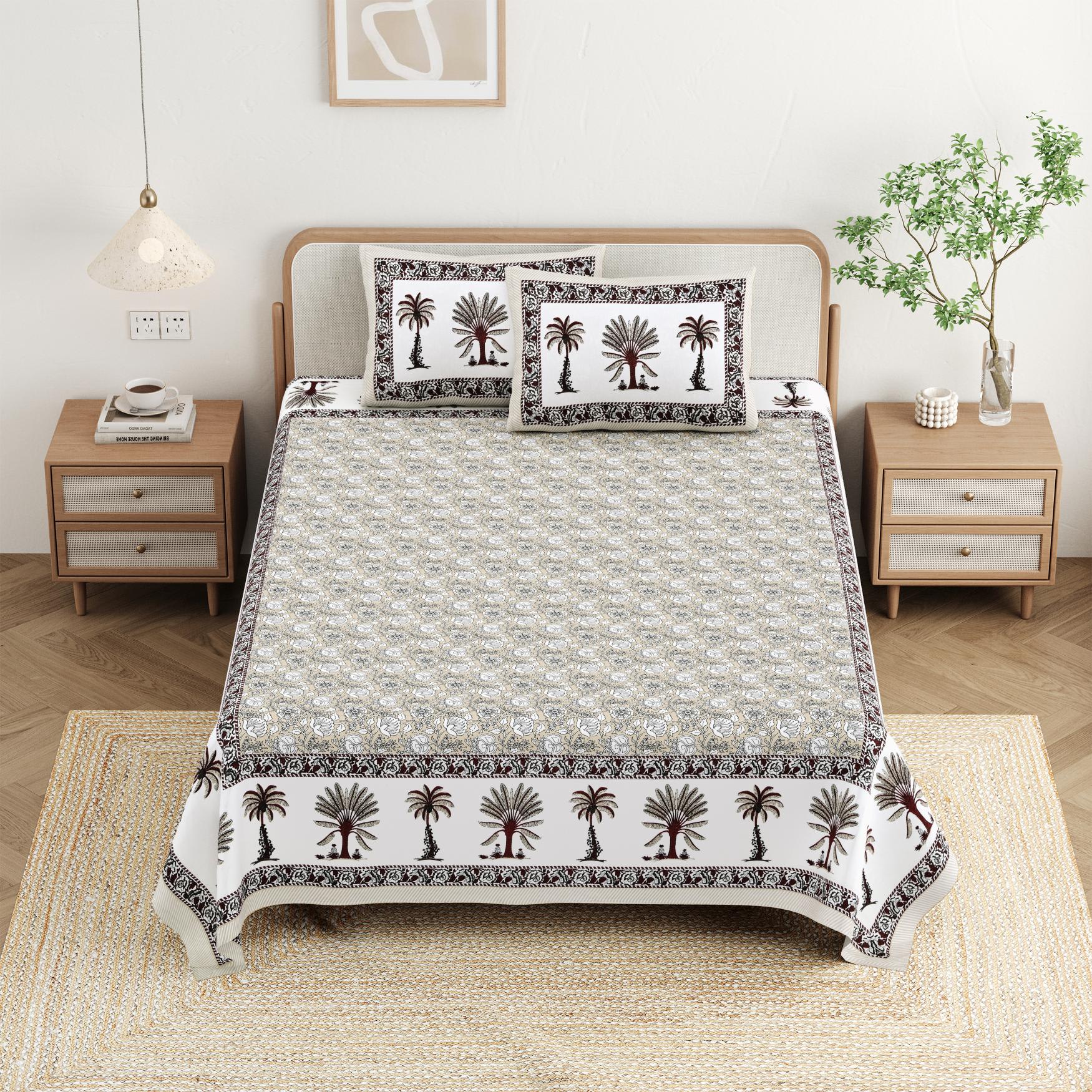 Cotton Jaipuri Diwan Size  Bedsheet With 2 Zipper Pillow Cover (Size 70*100)