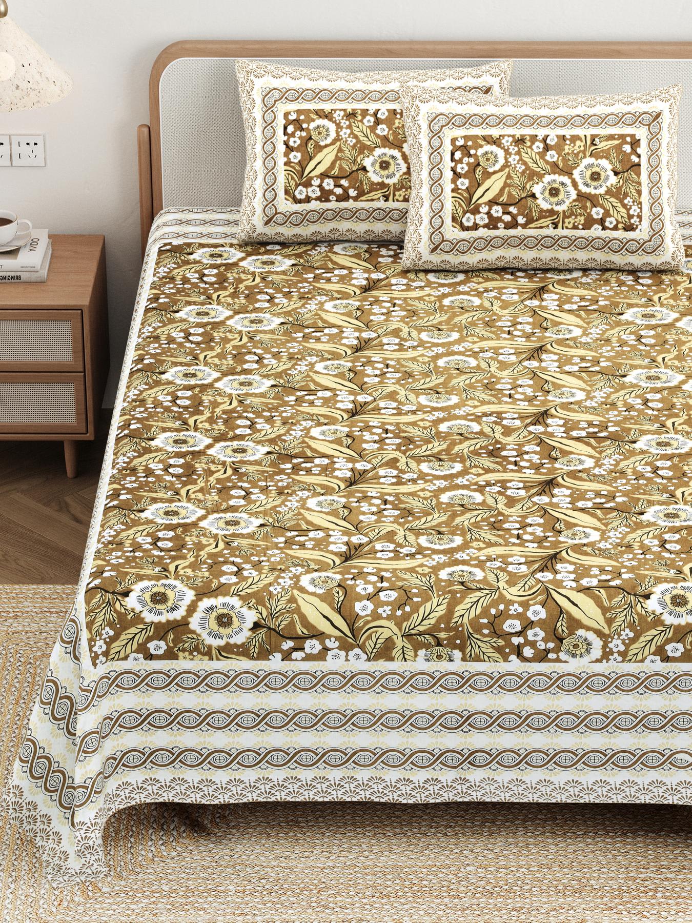 Cotton Jaipuri Diwan Size  Bedsheet With 2 Zipper Pillow Cover (Size 70*100)