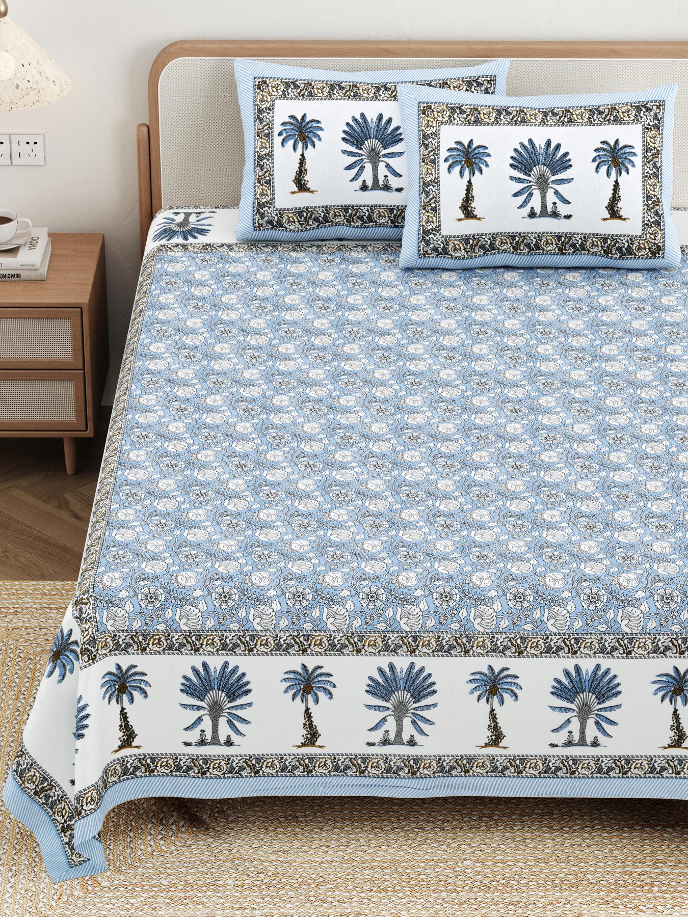 Cotton Jaipuri Diwan Size  Bedsheet With 2 Zipper Pillow Cover (Size 70*100)
