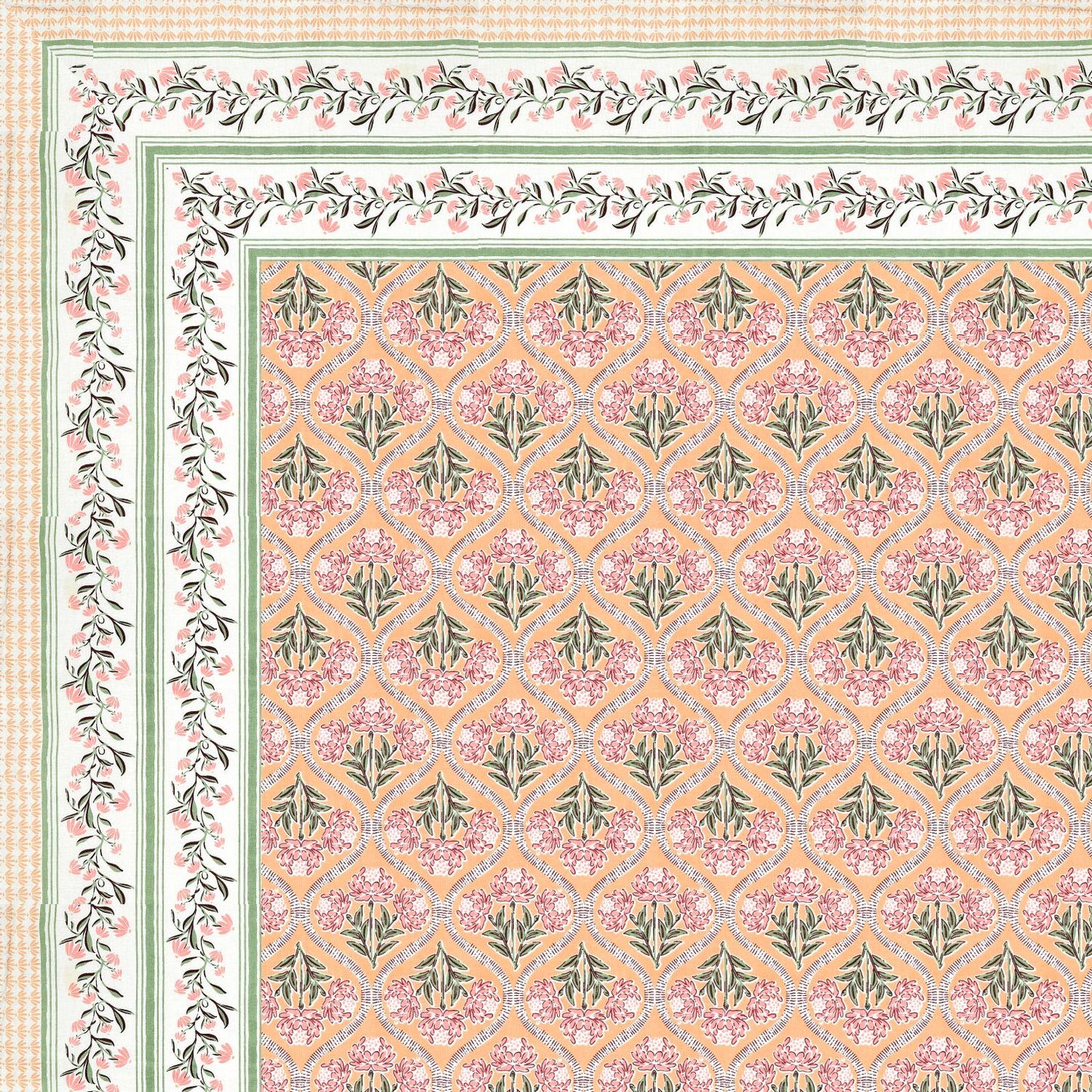 Cotton Jaipuri Diwan Size  Bedsheet With 2 Zipper Pillow Cover (Size 70*100)