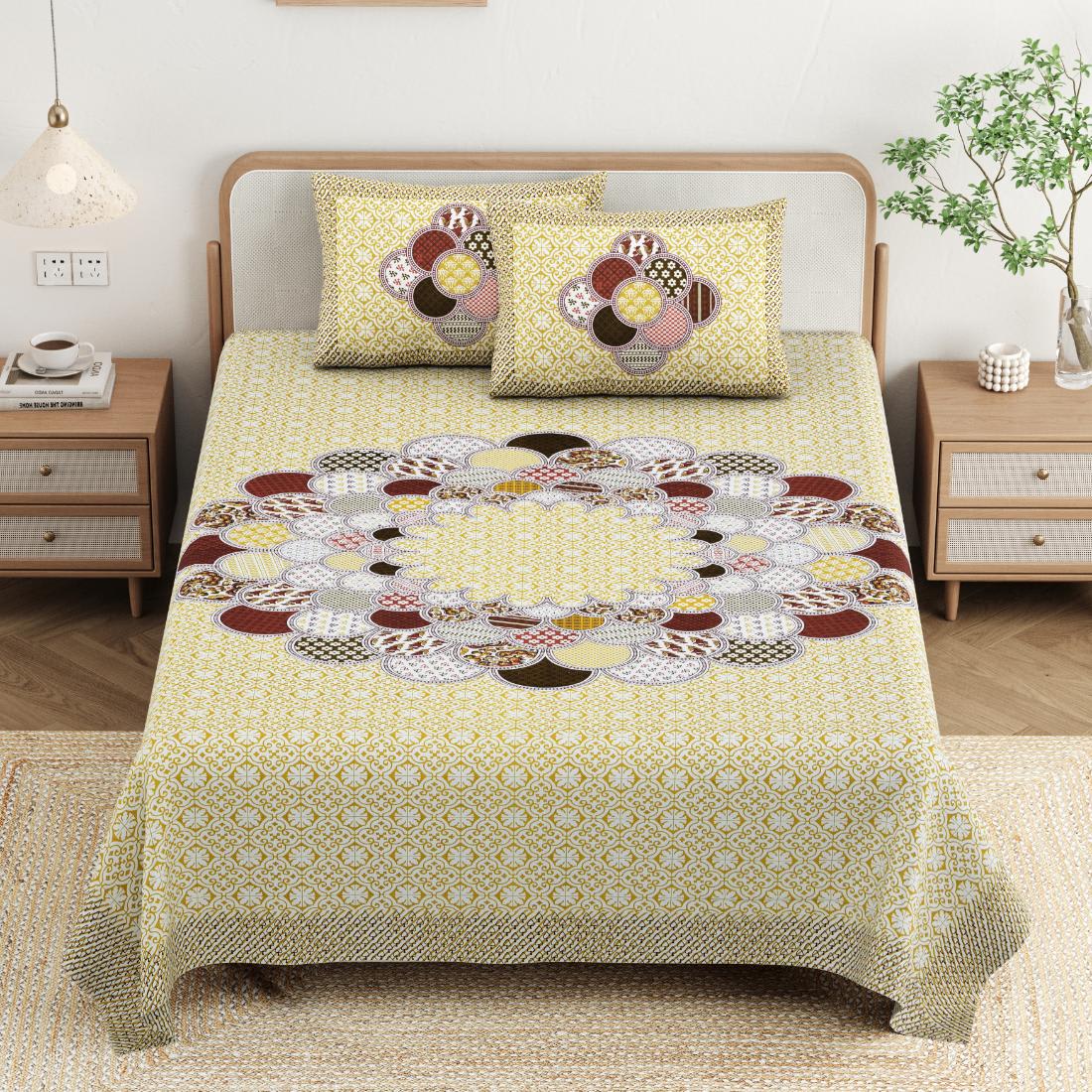 Cotton Jaipuri Diwan Size  Bedsheet With 2 Zipper Pillow Cover (Size 70*100)