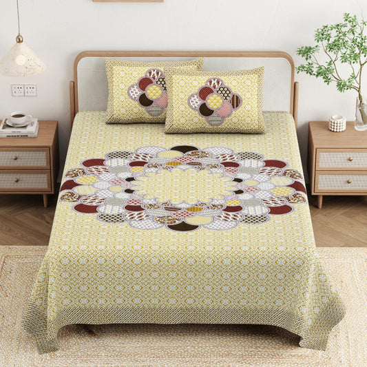 Cotton Jaipuri Diwan Size  Bedsheet With 2 Zipper Pillow Cover (Size 70*100)