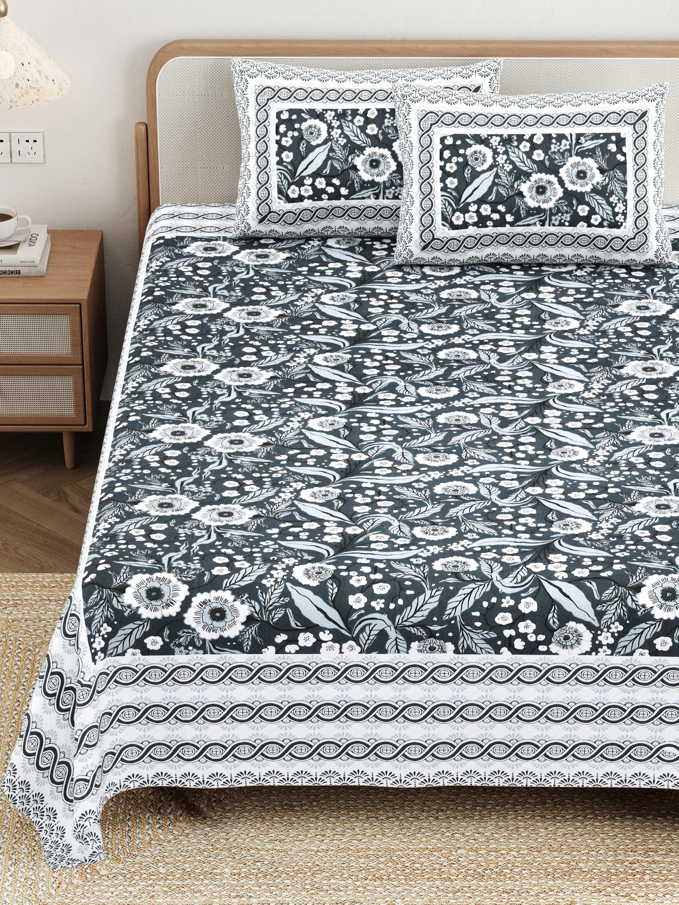 Cotton Jaipuri Diwan Size  Bedsheet With 2 Zipper Pillow Cover (Size 70*100)