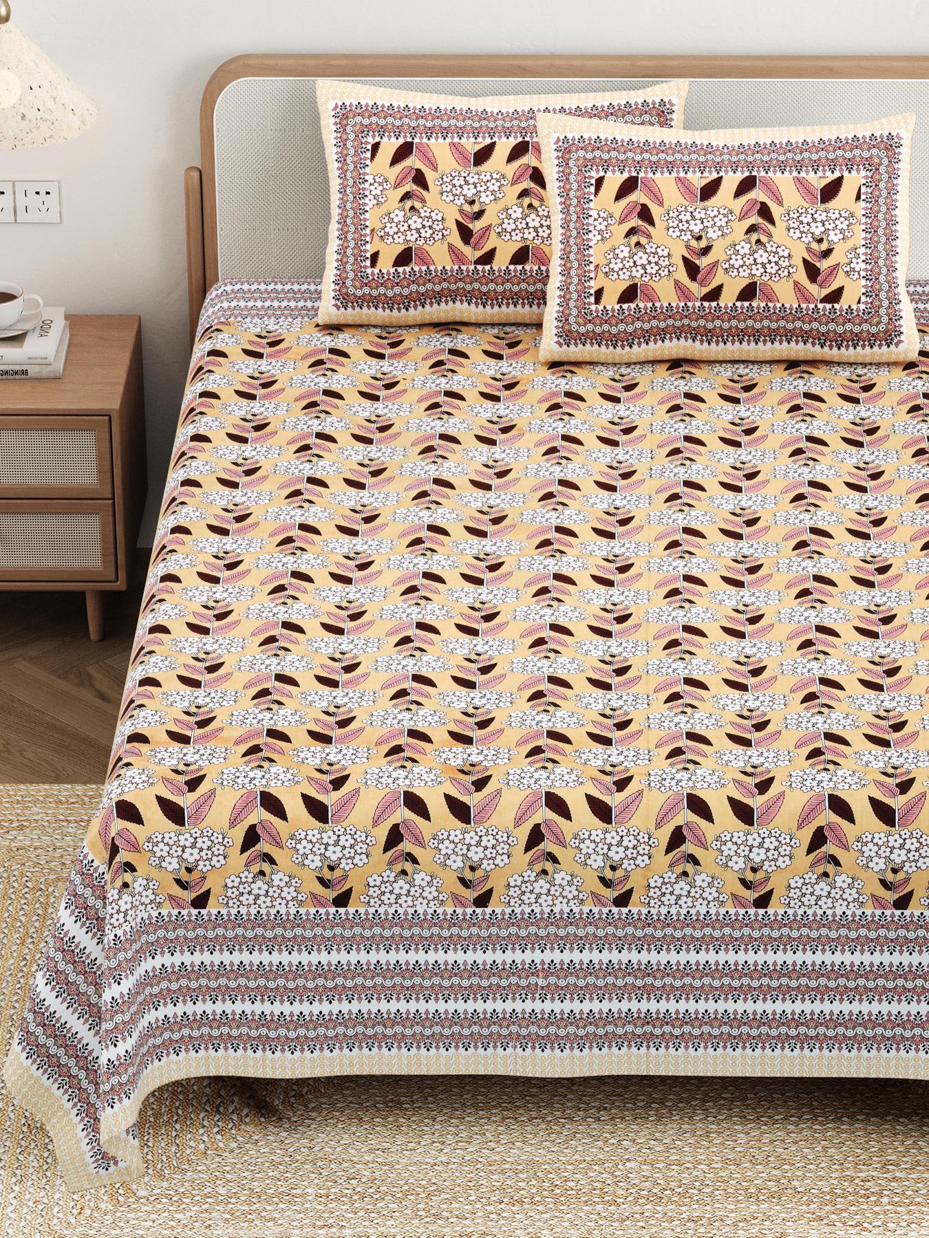 Cotton Jaipuri Diwan Size  Bedsheet With 2 Zipper Pillow Cover (Size 70*100)