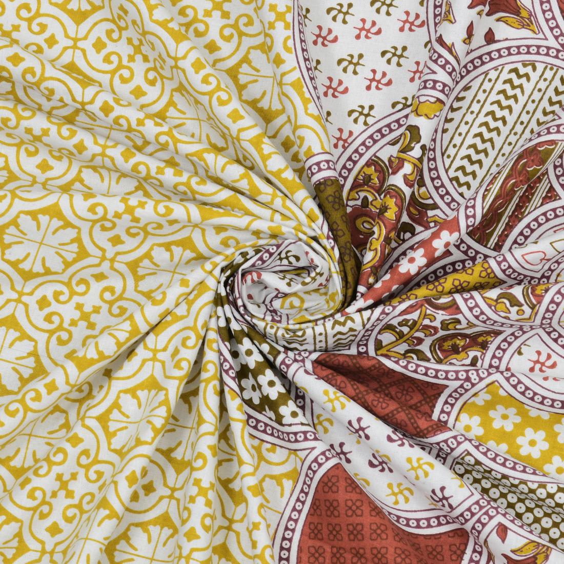 Cotton Jaipuri Diwan Size  Bedsheet With 2 Zipper Pillow Cover (Size 70*100)