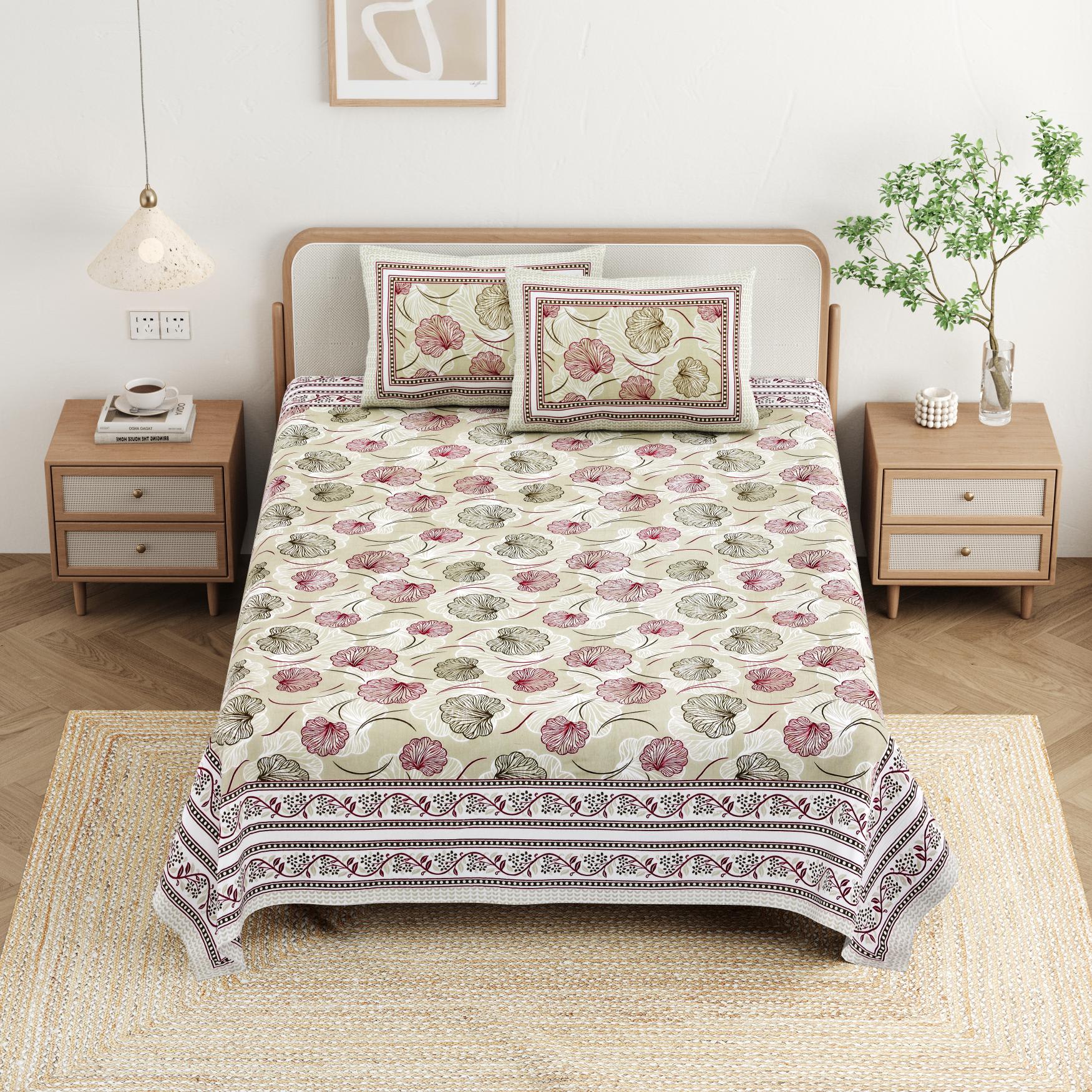 Cotton Jaipuri Diwan Size  Bedsheet With 2 Zipper Pillow Cover (Size 70*100)