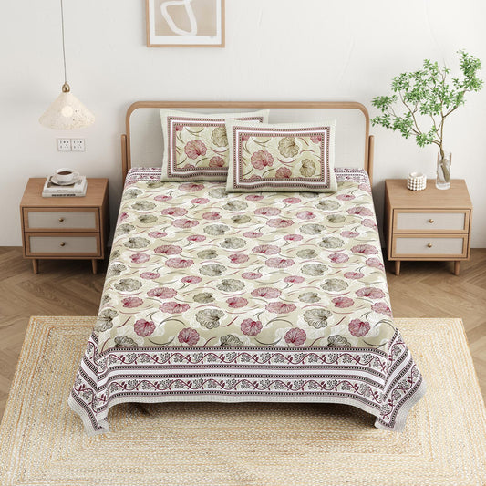 Cotton Jaipuri Diwan Size  Bedsheet With 2 Zipper Pillow Cover (Size 70*100)