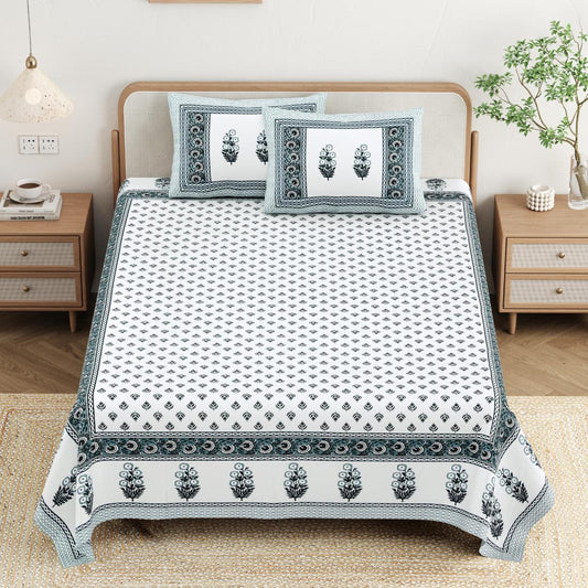 Cotton Jaipuri Diwan Size  Bedsheet With 2 Zipper Pillow Cover (Size 70*100)