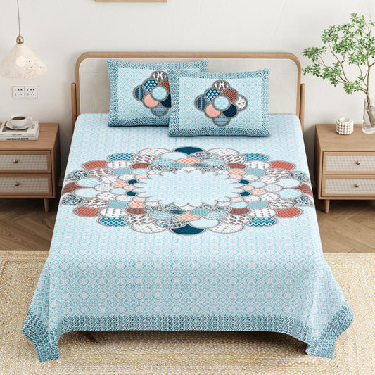 Cotton Jaipuri Diwan Size  Bedsheet With 2 Zipper Pillow Cover (Size 70*100)