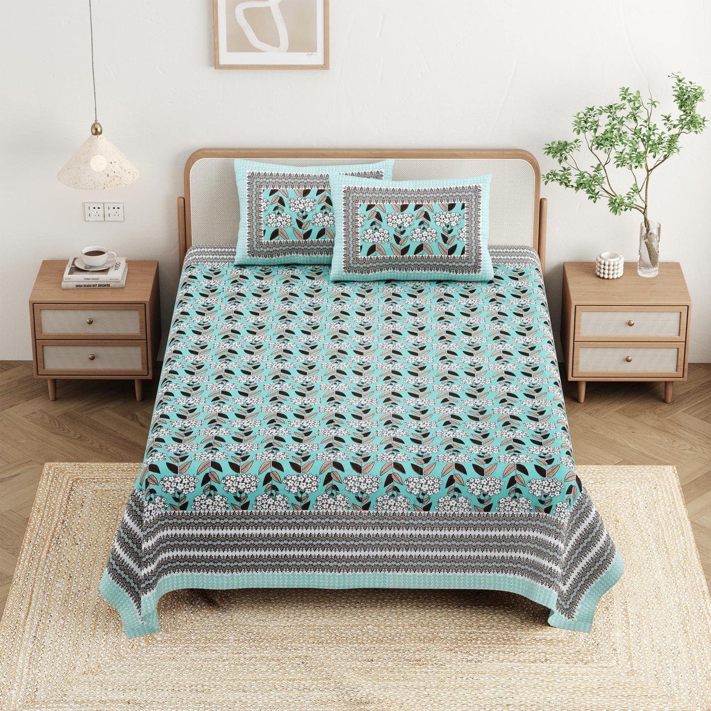 Cotton Jaipuri Diwan Size  Bedsheet With 2 Zipper Pillow Cover (Size 70*100)