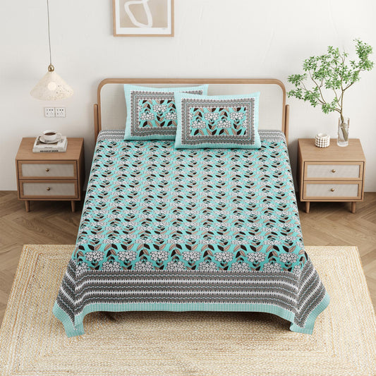 Cotton Jaipuri Diwan Size  Bedsheet With 2 Zipper Pillow Cover (Size 70*100)