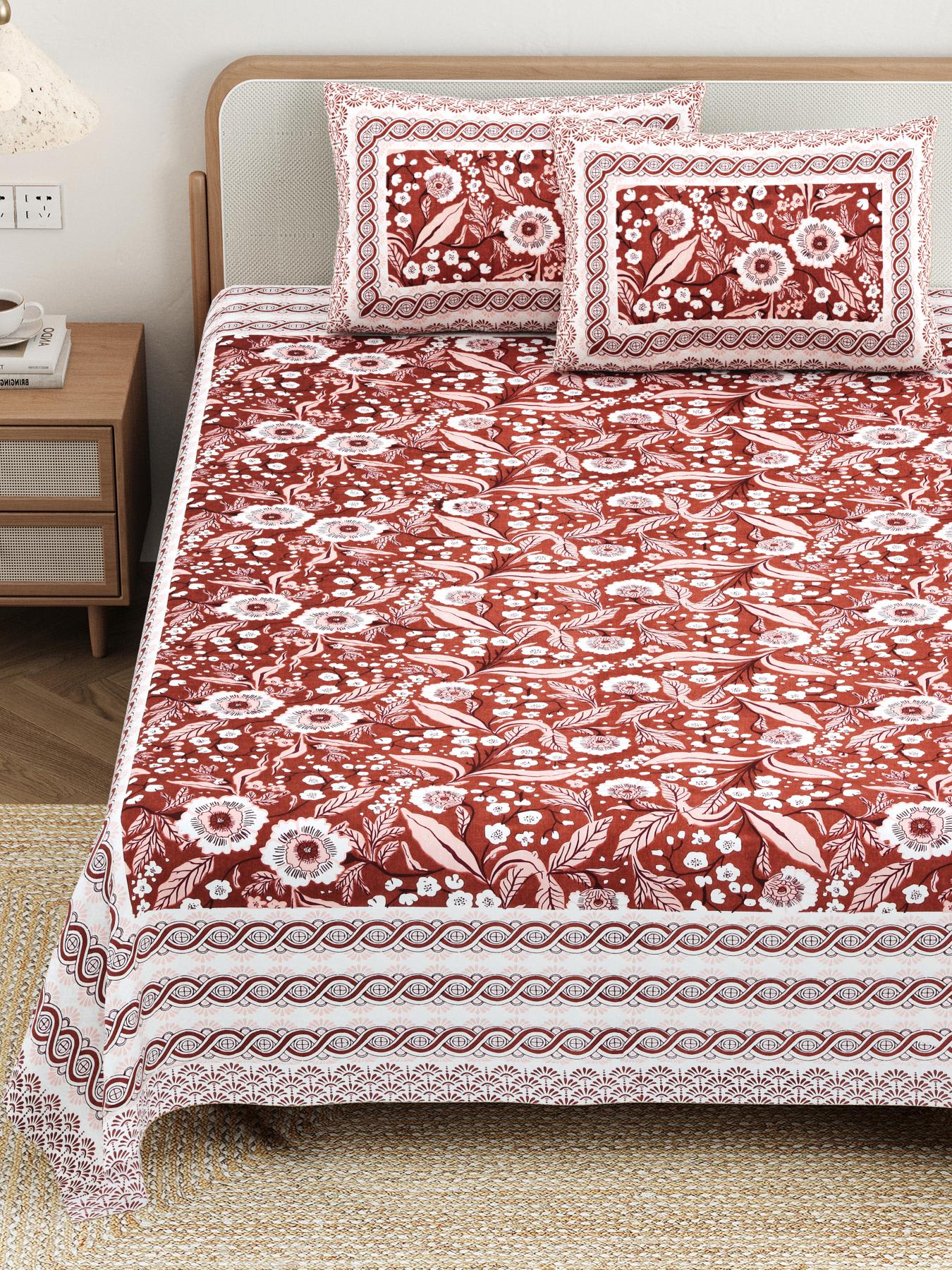 Cotton Jaipuri Diwan Size  Bedsheet With 2 Zipper Pillow Cover (Size 70*100)