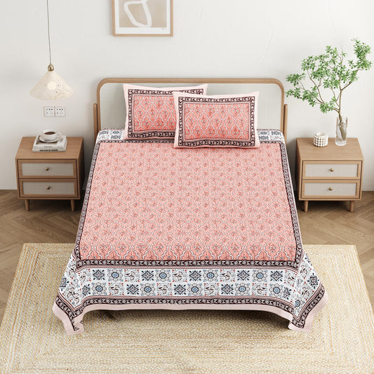 Cotton Jaipuri Diwan Size  Bedsheet With 2 Zipper Pillow Cover (Size 70*100)