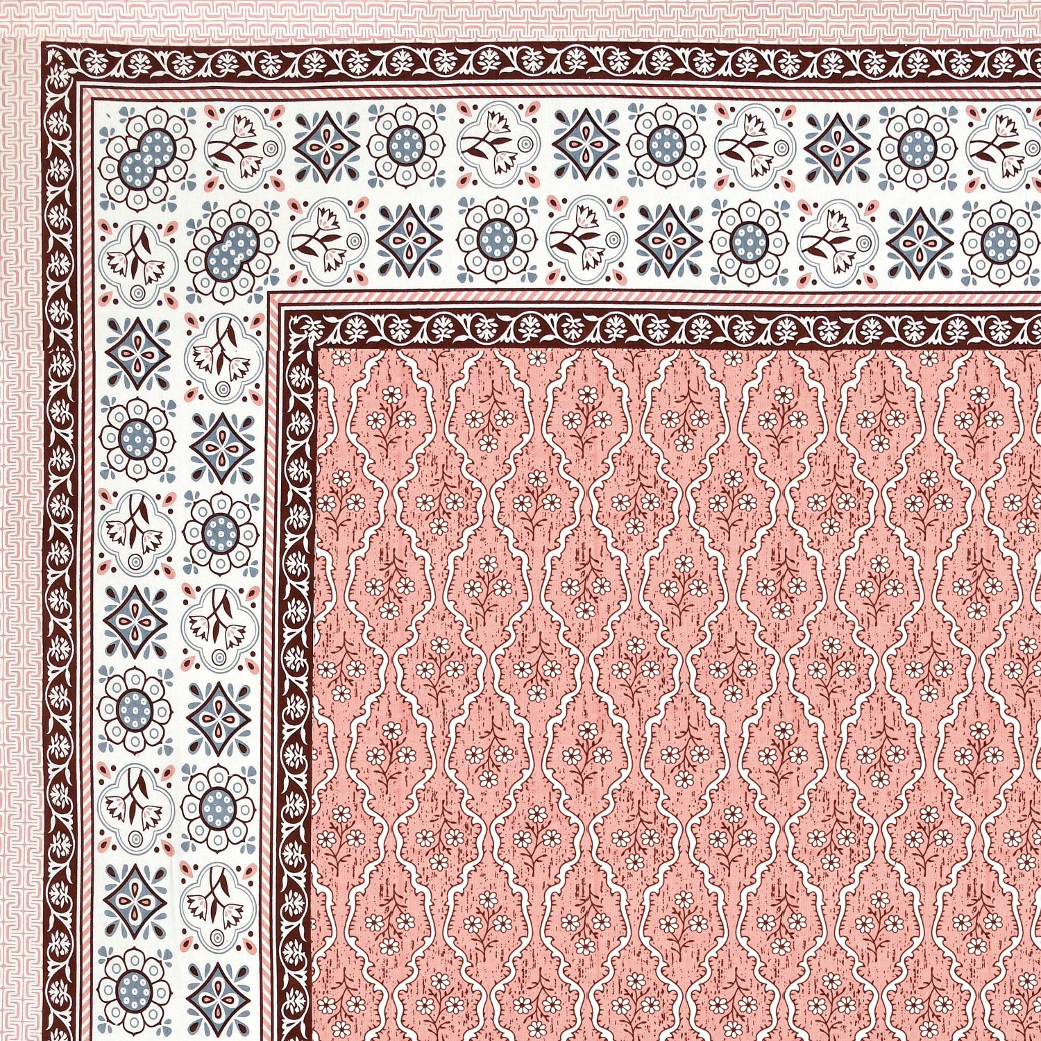 Cotton Jaipuri Diwan Size  Bedsheet With 2 Zipper Pillow Cover (Size 70*100)