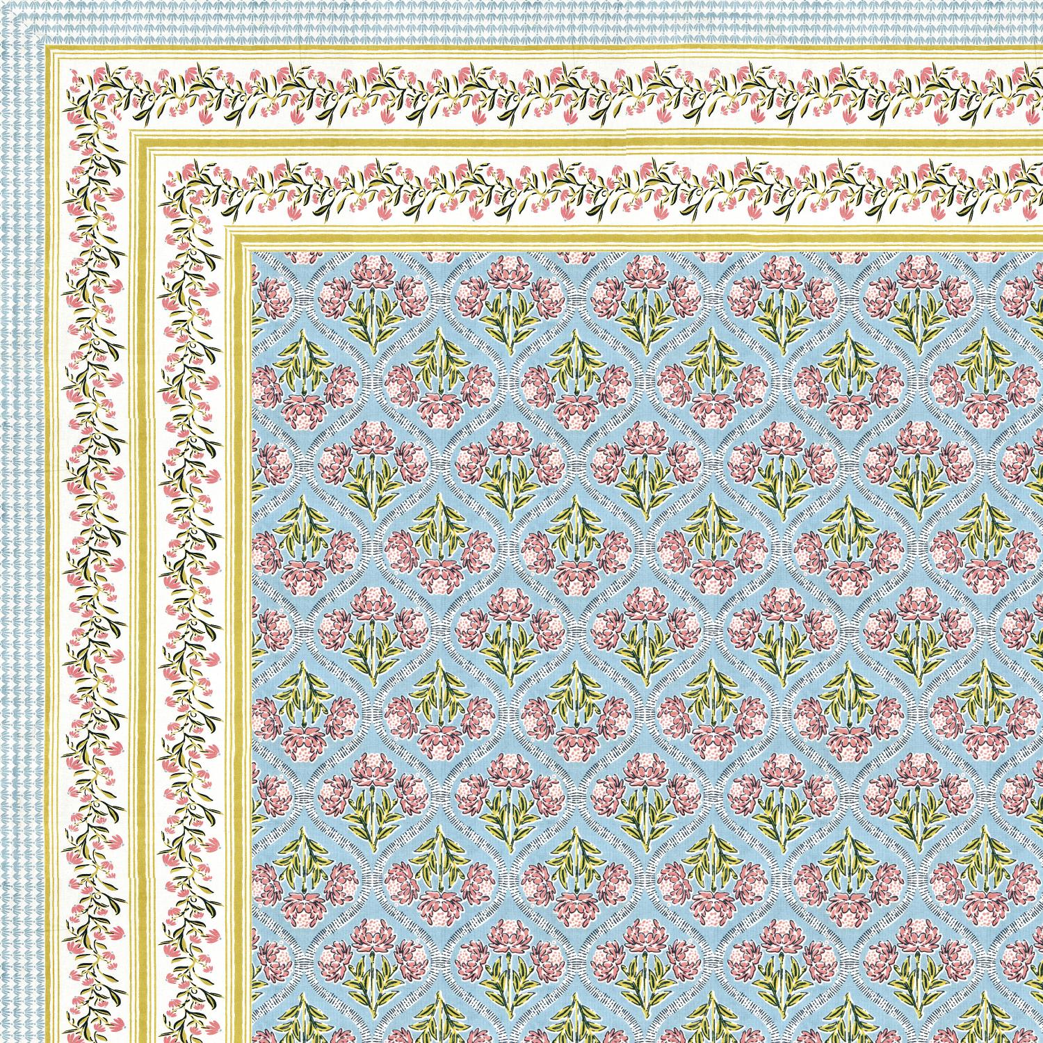 Cotton Jaipuri Diwan Size  Bedsheet With 2 Zipper Pillow Cover (Size 70*100)