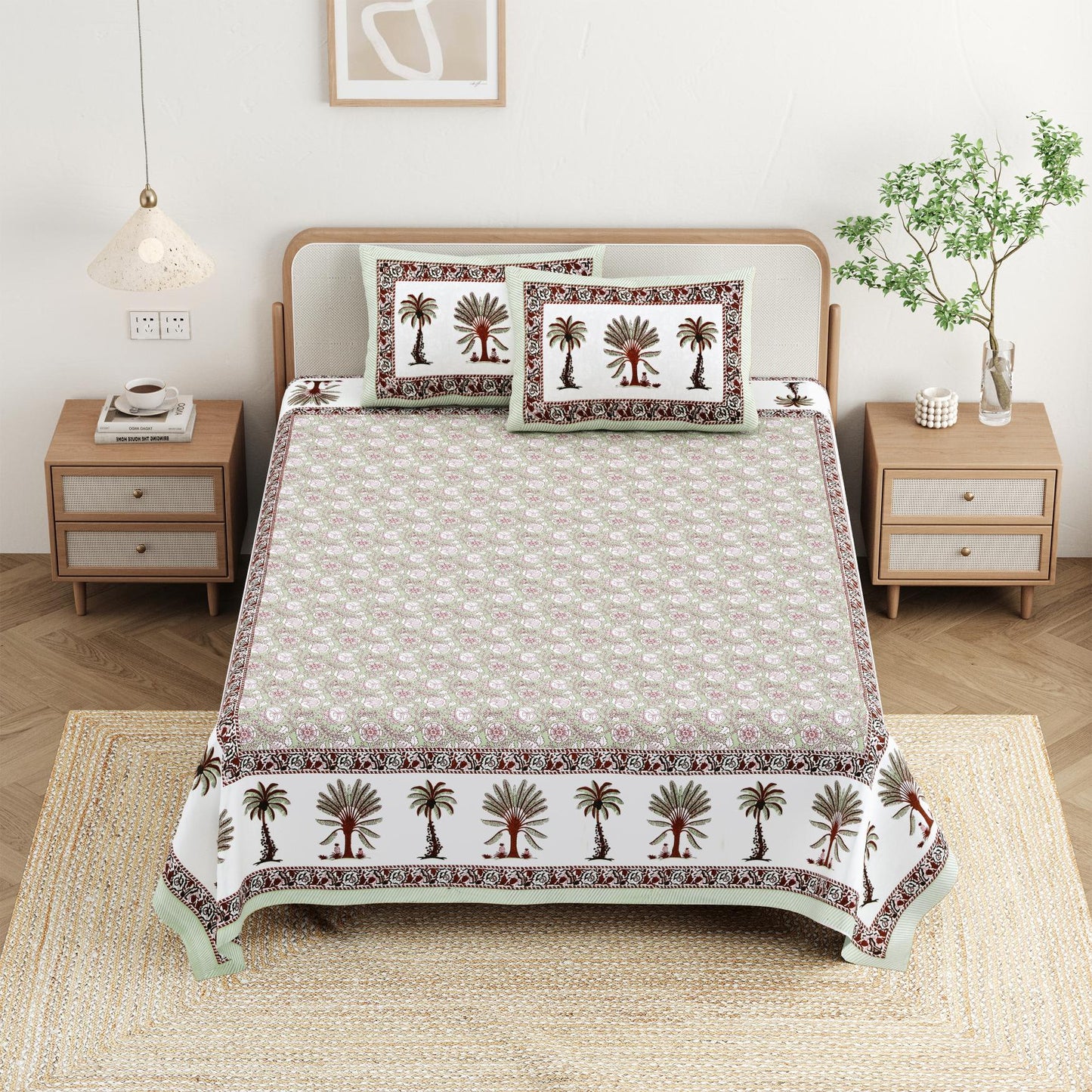 Cotton Jaipuri Diwan Size  Bedsheet With 2 Zipper Pillow Cover (Size 70*100)