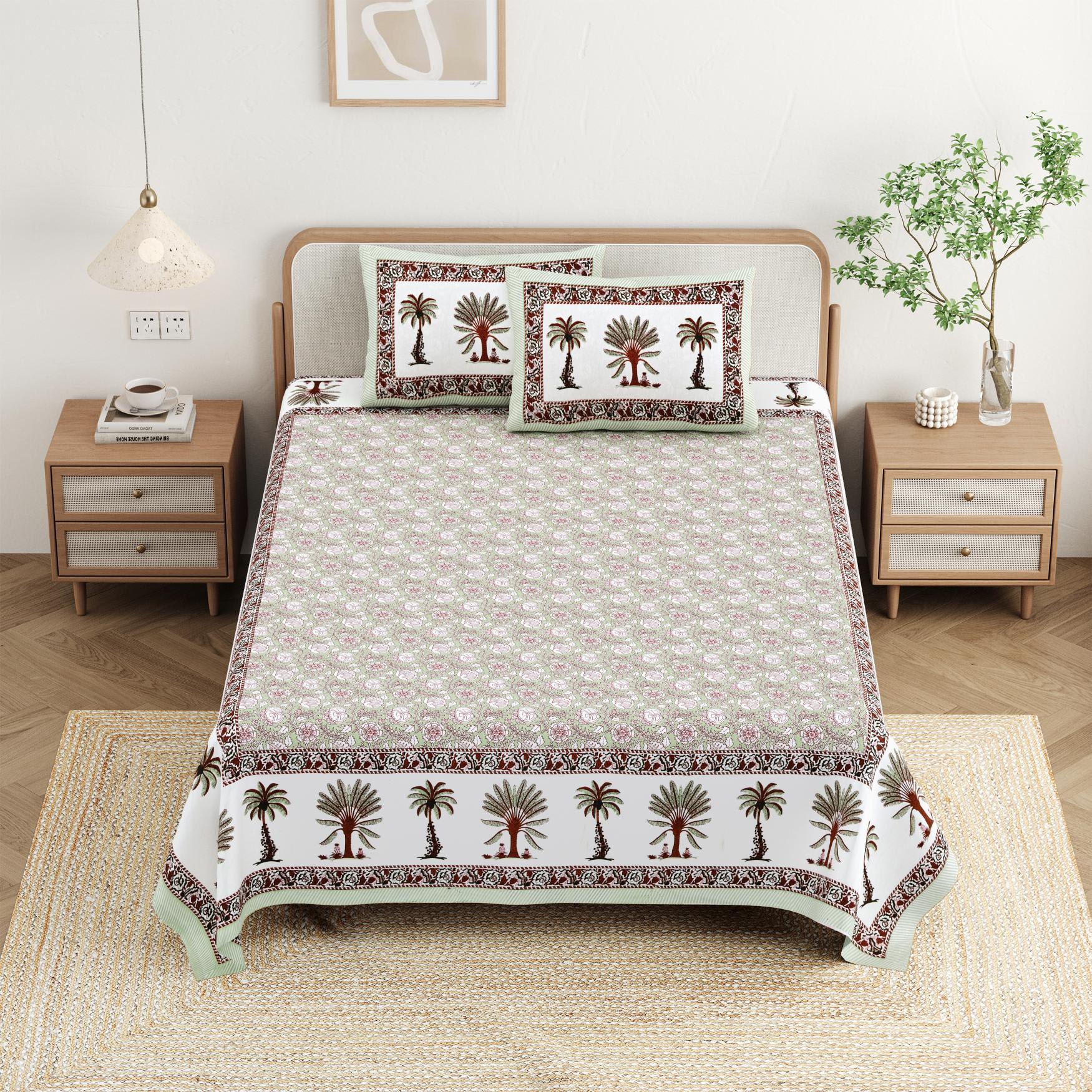 Cotton Jaipuri Diwan Size  Bedsheet With 2 Zipper Pillow Cover (Size 70*100)