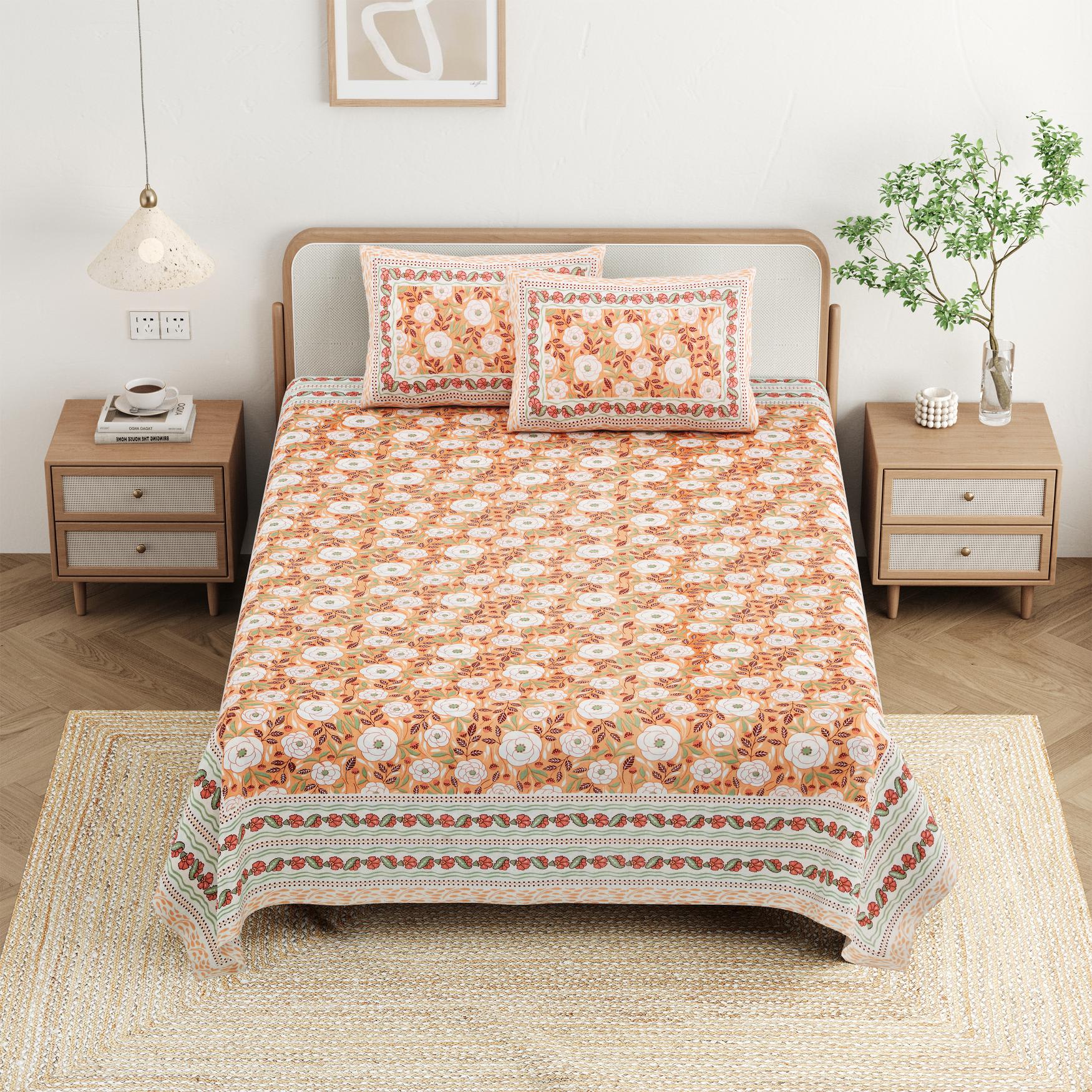 Cotton Jaipuri Diwan Size  Bedsheet With 2 Zipper Pillow Cover (Size 70*100)