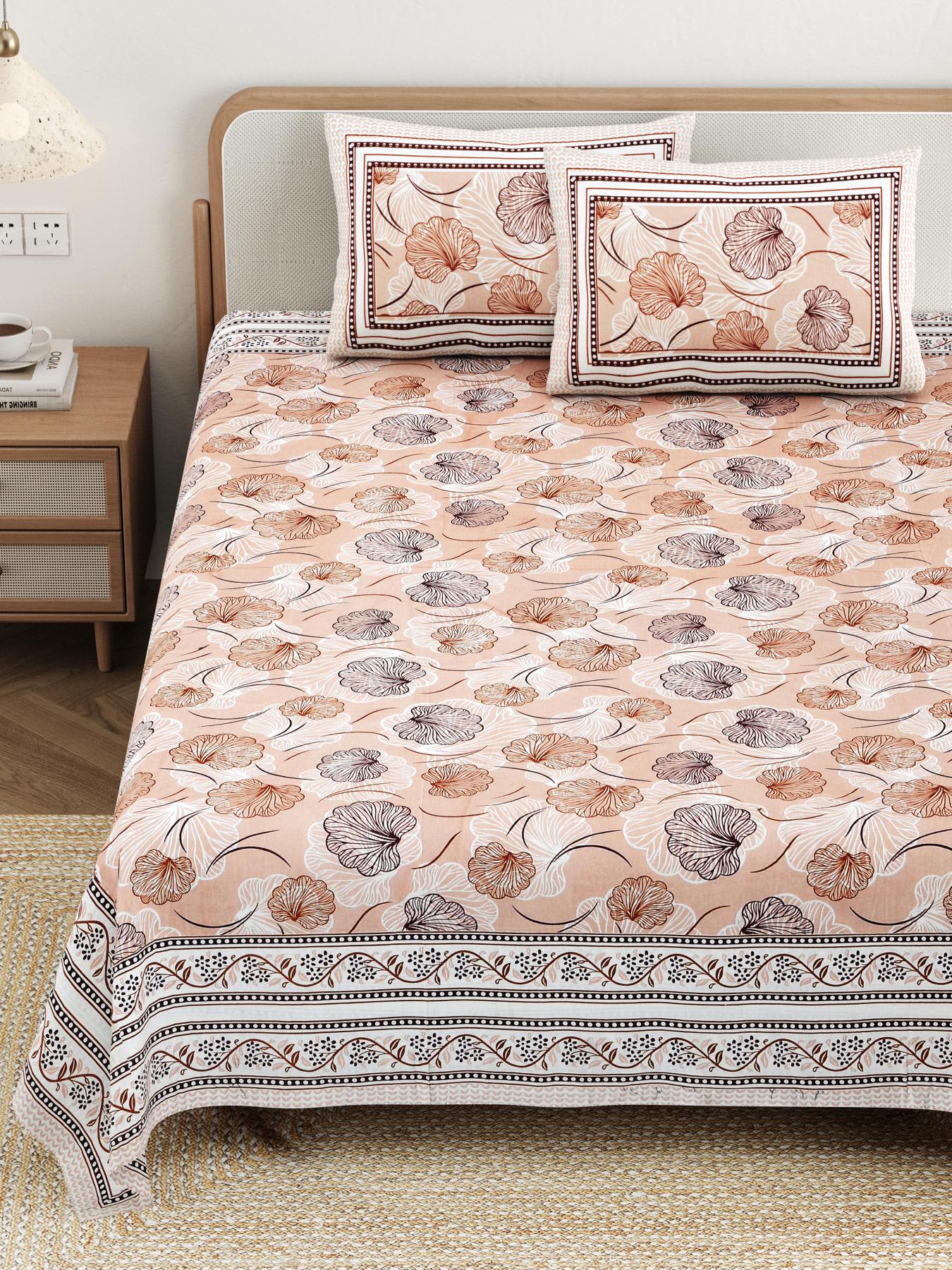 Cotton Jaipuri Diwan Size  Bedsheet With 2 Zipper Pillow Cover (Size 70*100)