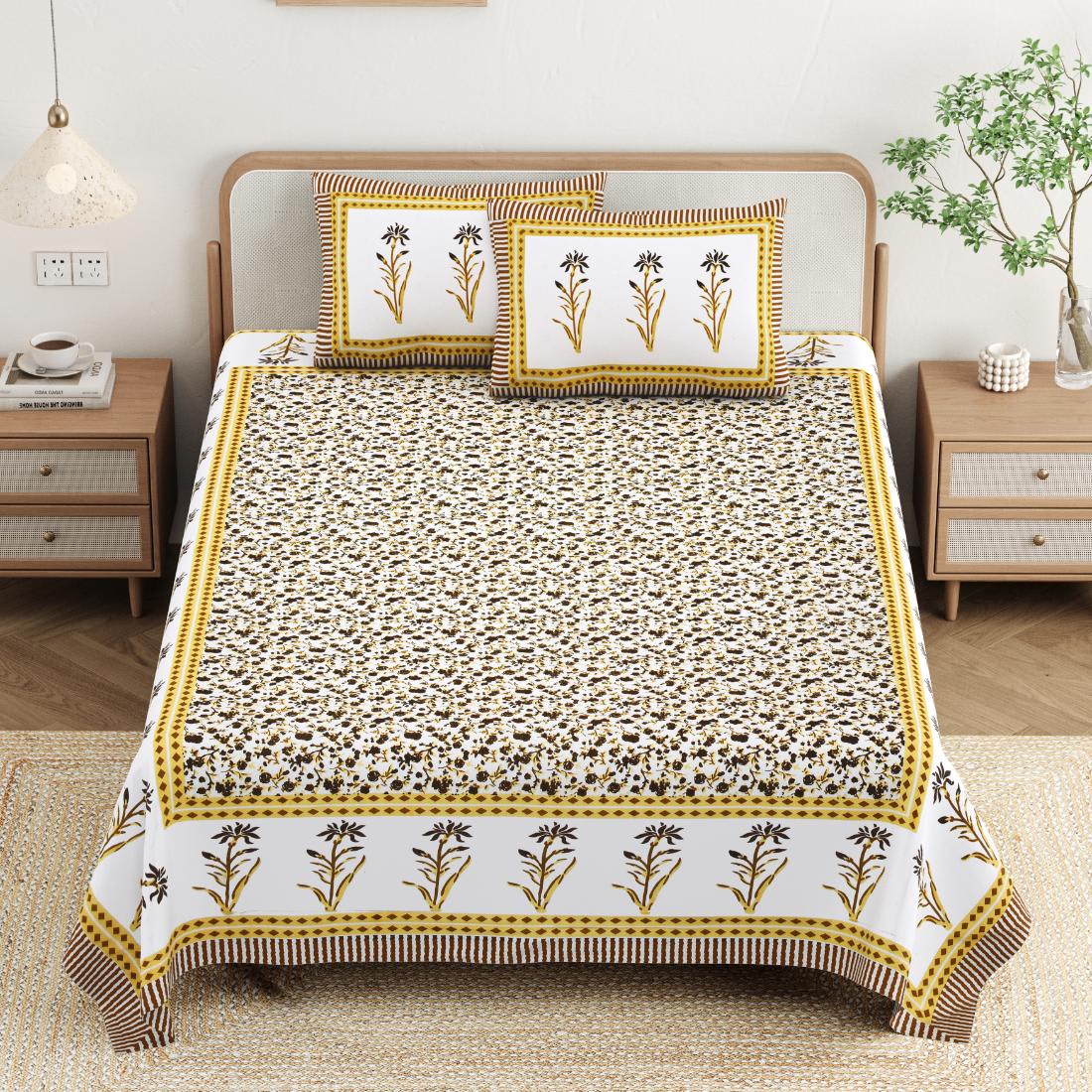 Cotton Jaipuri Diwan Size  Bedsheet With 2 Zipper Pillow Cover (Size 70*100)