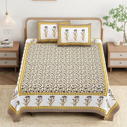 Cotton Jaipuri Diwan Size  Bedsheet With 2 Zipper Pillow Cover (Size 70*100)