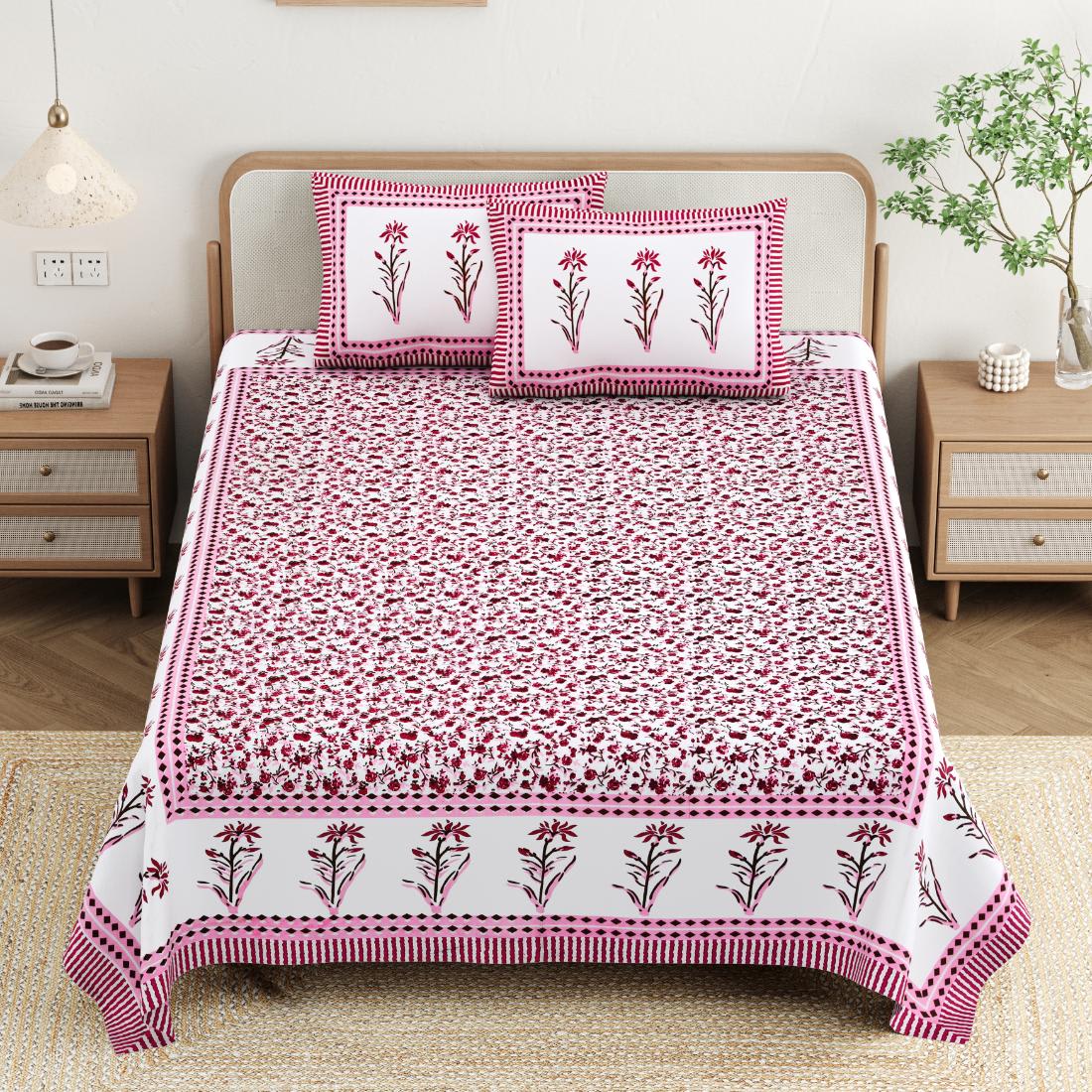 Cotton Jaipuri Diwan Size  Bedsheet With 2 Zipper Pillow Cover (Size 70*100)