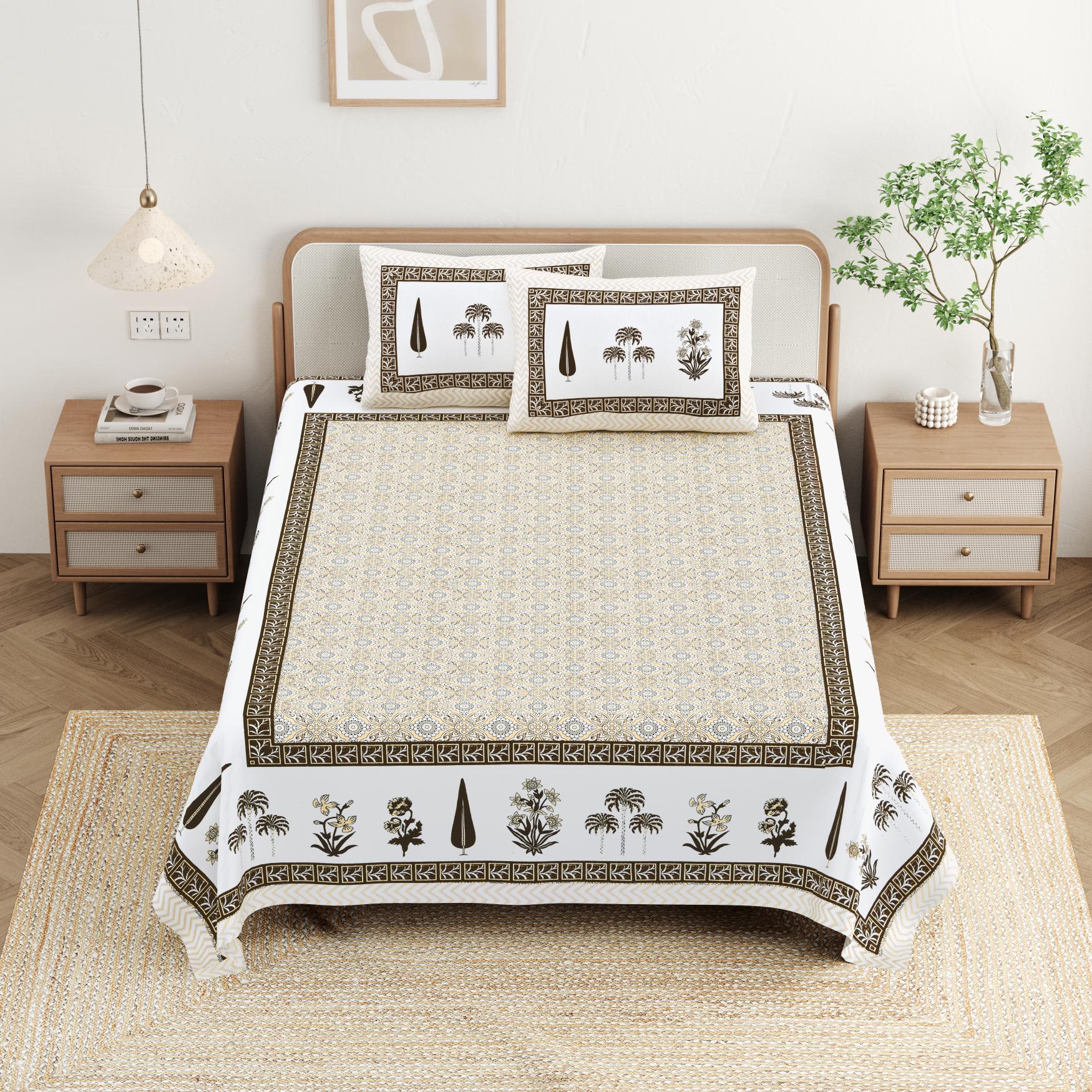 Cotton Jaipuri Diwan Size  Bedsheet With 2 Zipper Pillow Cover (Size 70*100)