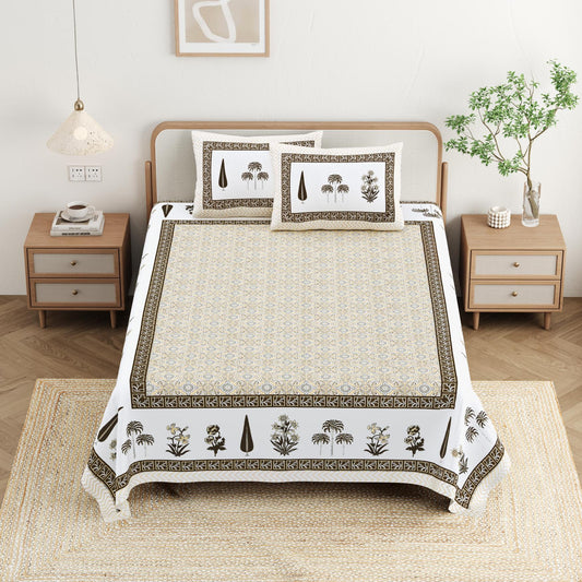 Cotton Jaipuri Diwan Size  Bedsheet With 2 Zipper Pillow Cover (Size 70*100)