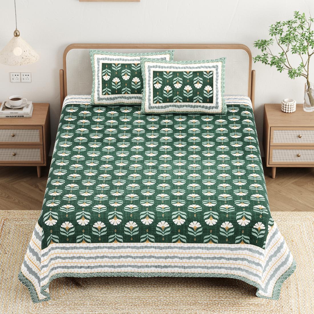 Cotton Jaipuri Diwan Size  Bedsheet With 2 Zipper Pillow Cover (Size 70*100)