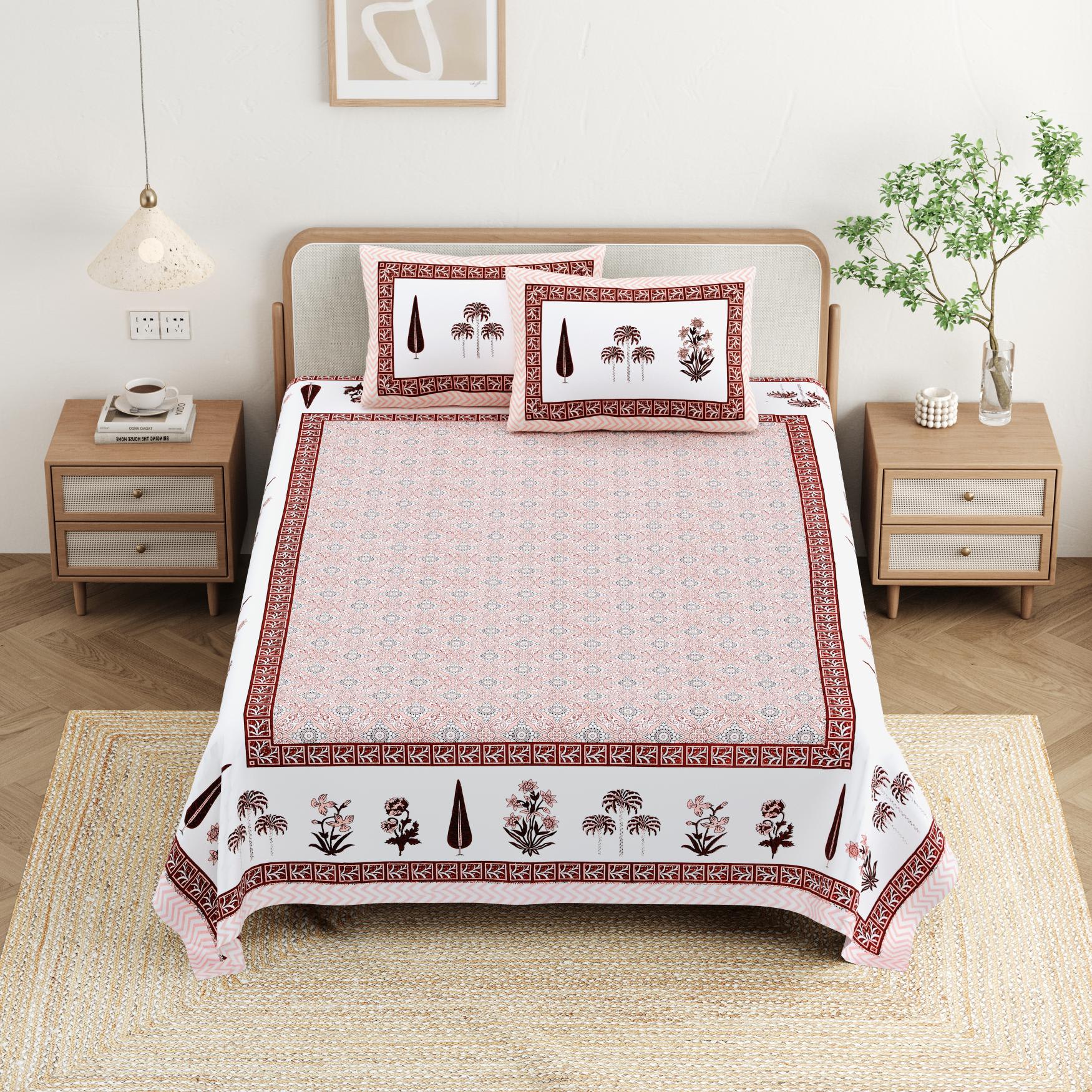Cotton Jaipuri Diwan Size  Bedsheet With 2 Zipper Pillow Cover (Size 70*100)