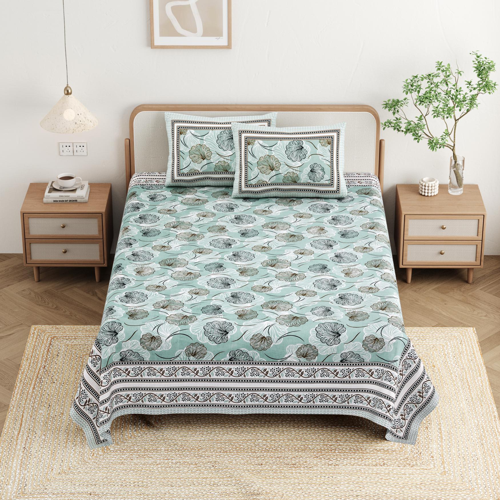 Cotton Jaipuri Diwan Size  Bedsheet With 2 Zipper Pillow Cover (Size 70*100)
