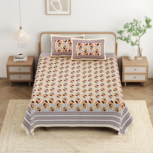 Cotton Jaipuri Diwan Size  Bedsheet With 2 Zipper Pillow Cover (Size 70*100)