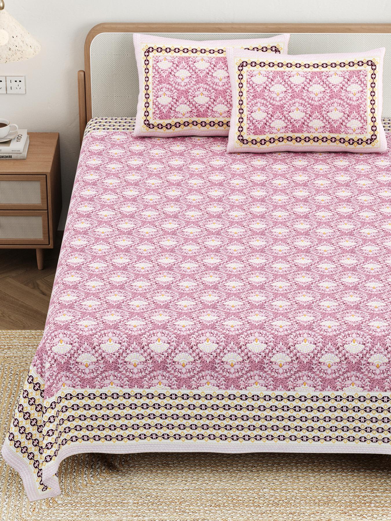 Cotton Jaipuri Diwan Size  Bedsheet With 2 Zipper Pillow Cover (Size 70*100)