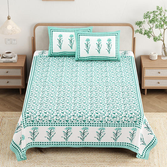 Cotton Jaipuri Diwan Size  Bedsheet With 2 Zipper Pillow Cover (Size 70*100)